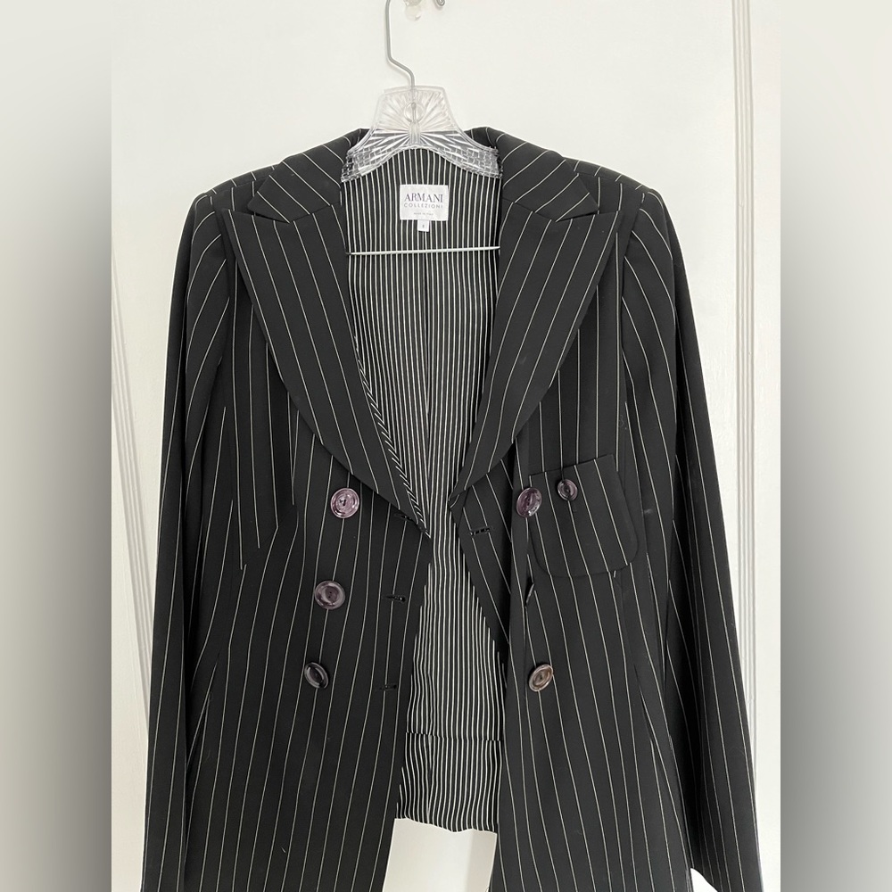 Armani Collezioni Black Pin Stripe Jacket Blazer Sz 8